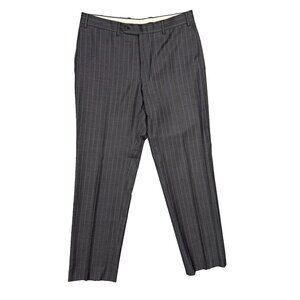 Canali Dress Pants Striped Wool Trousers Made in Italy Grey 32x30